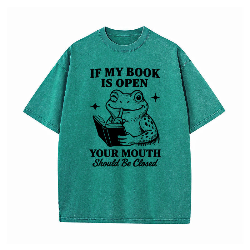 If My Book Is Open Your Mouth Should Be Closed Washed T-Shirt