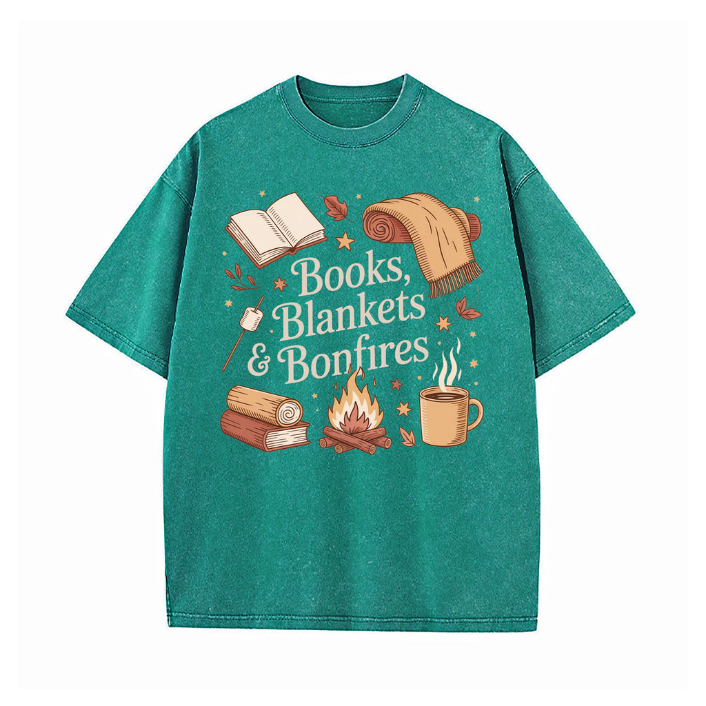 Books Blankets and Bonfires Washed T-Shirt