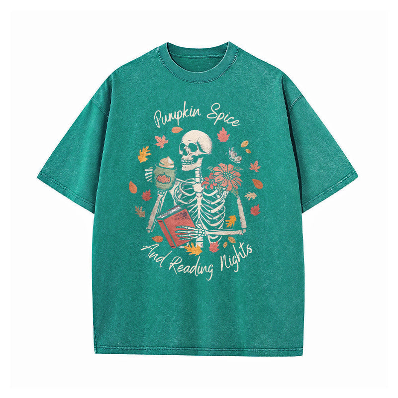 Pumpkin Spice And Reading Nights Washed T-Shirt