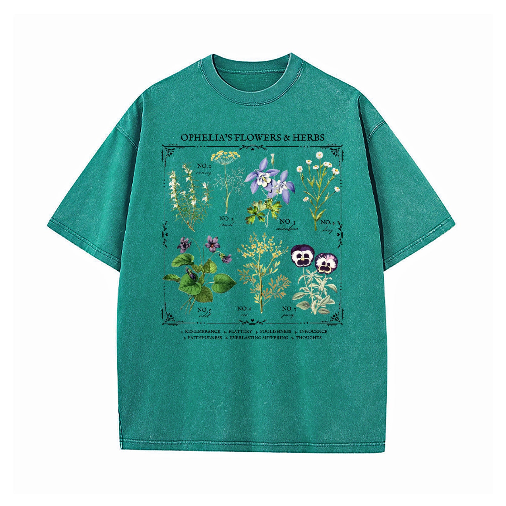 Shakespeare Ophelia Flower Chart Herbology Washed T-Shirt