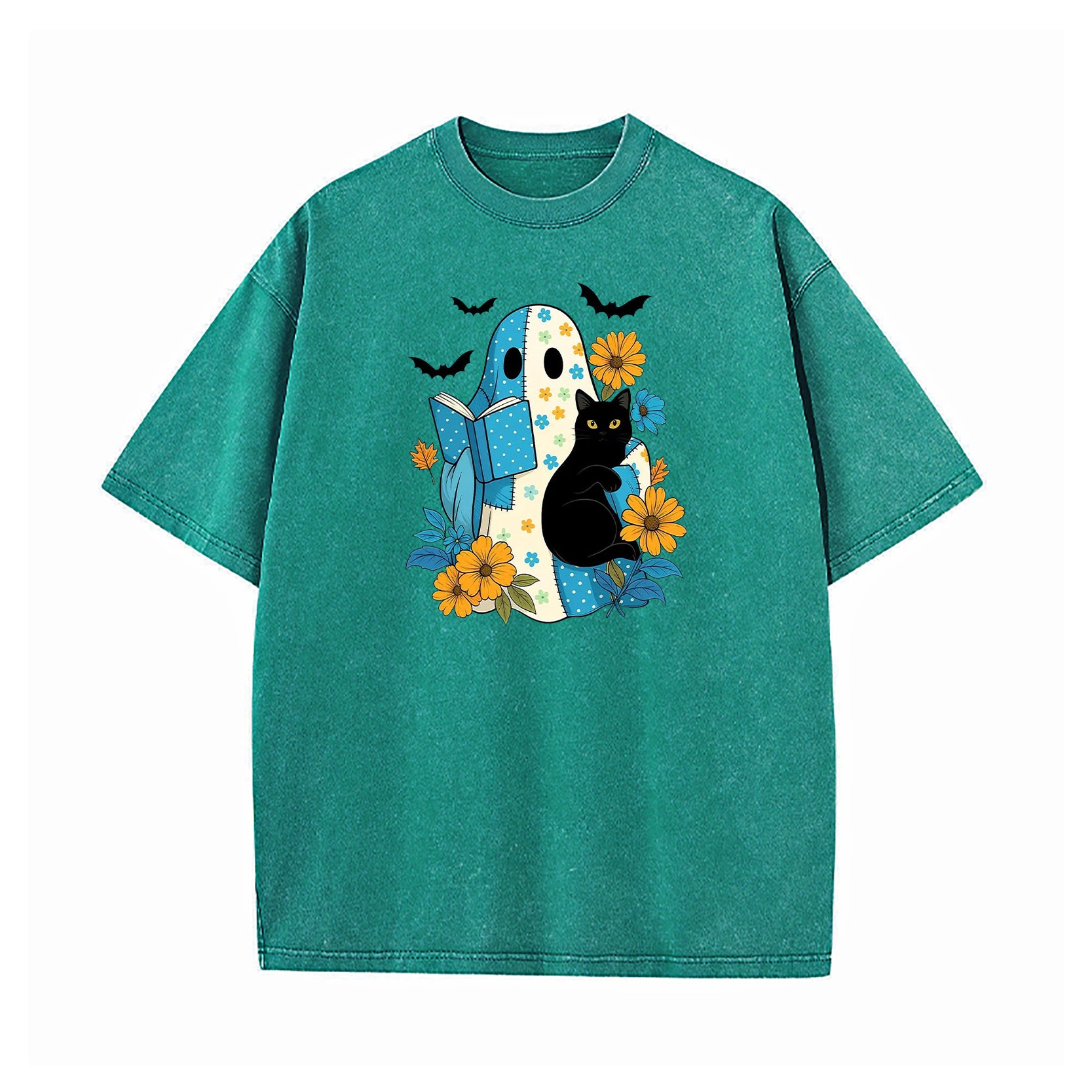 Blue Denim Patchwork Ghost Washed T-Shirt