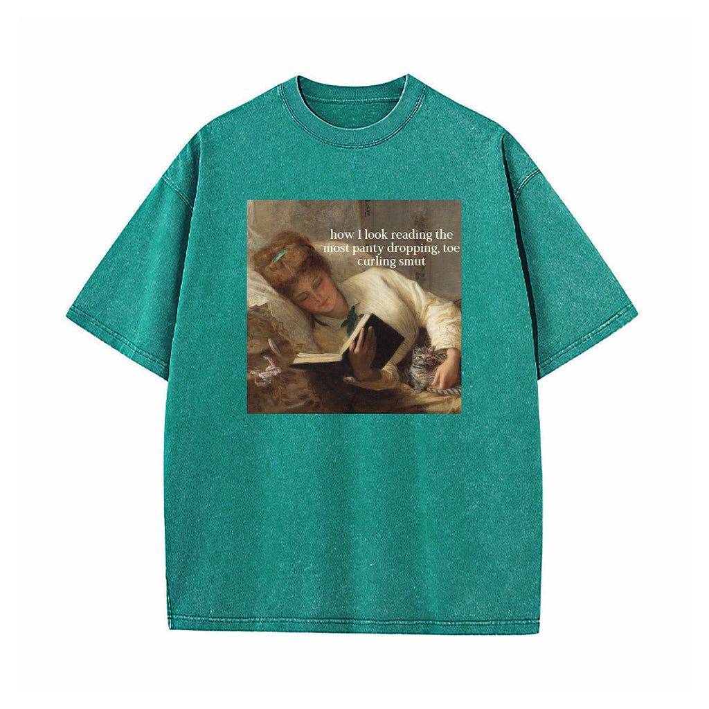 Renaissance Painting Reading Straight-Faced Meme Washed T-Shirt