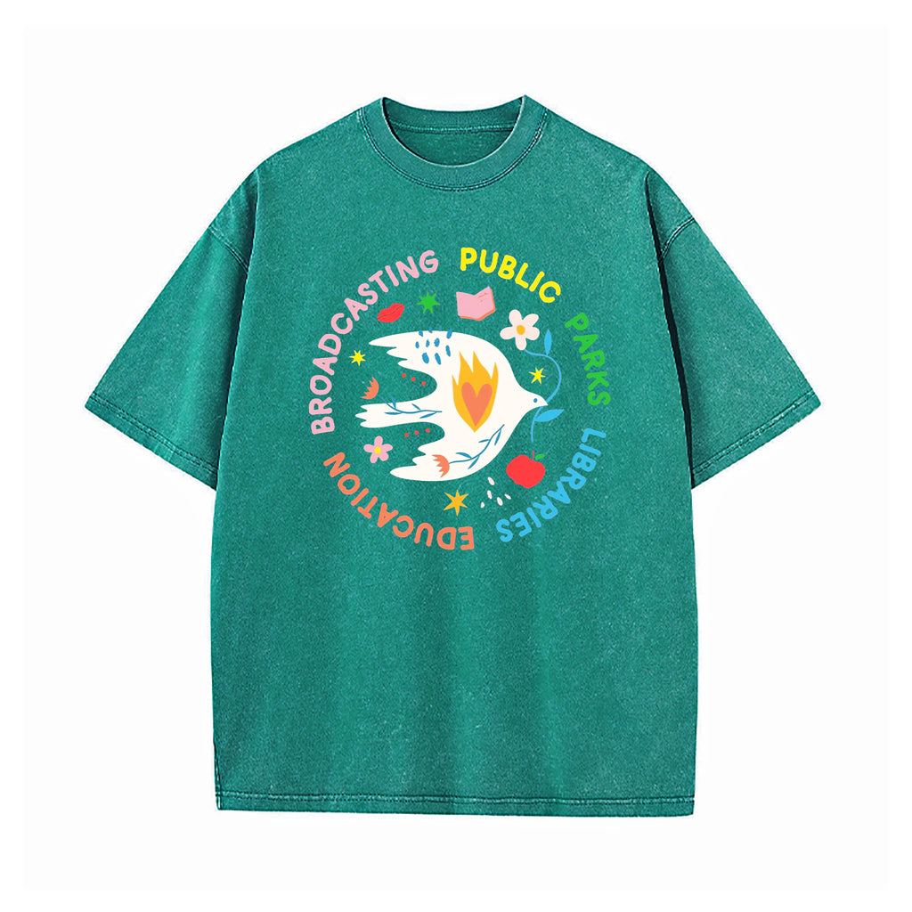 NPR PBS Libraries Public Goods Dove Washed T-Shirt