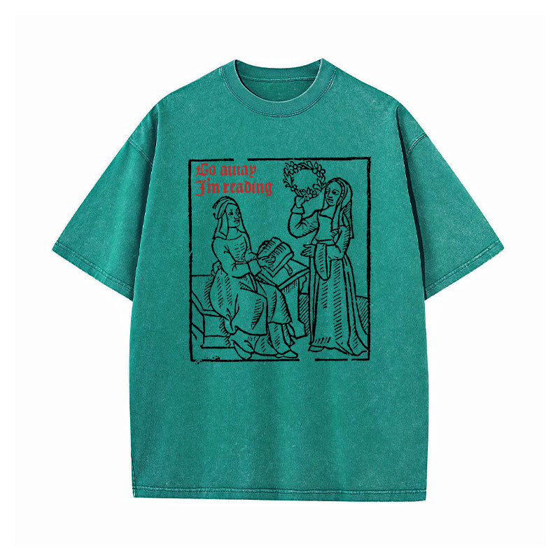 Go Away I'm Reading Woodcut Washed T-Shirt