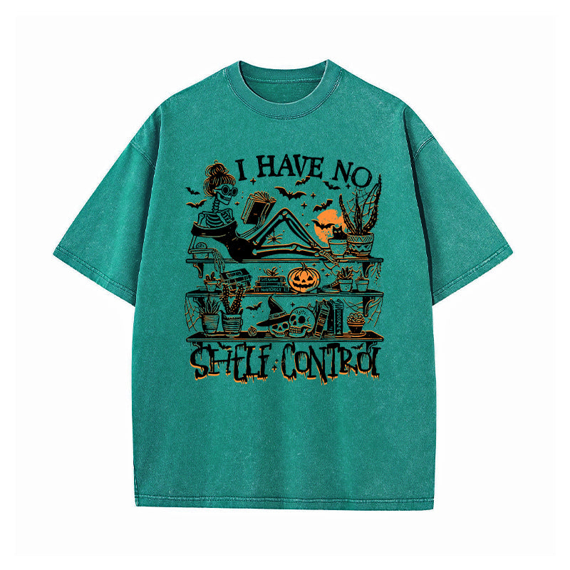 I Have No Shelf Control Halloween Washed T-Shirt