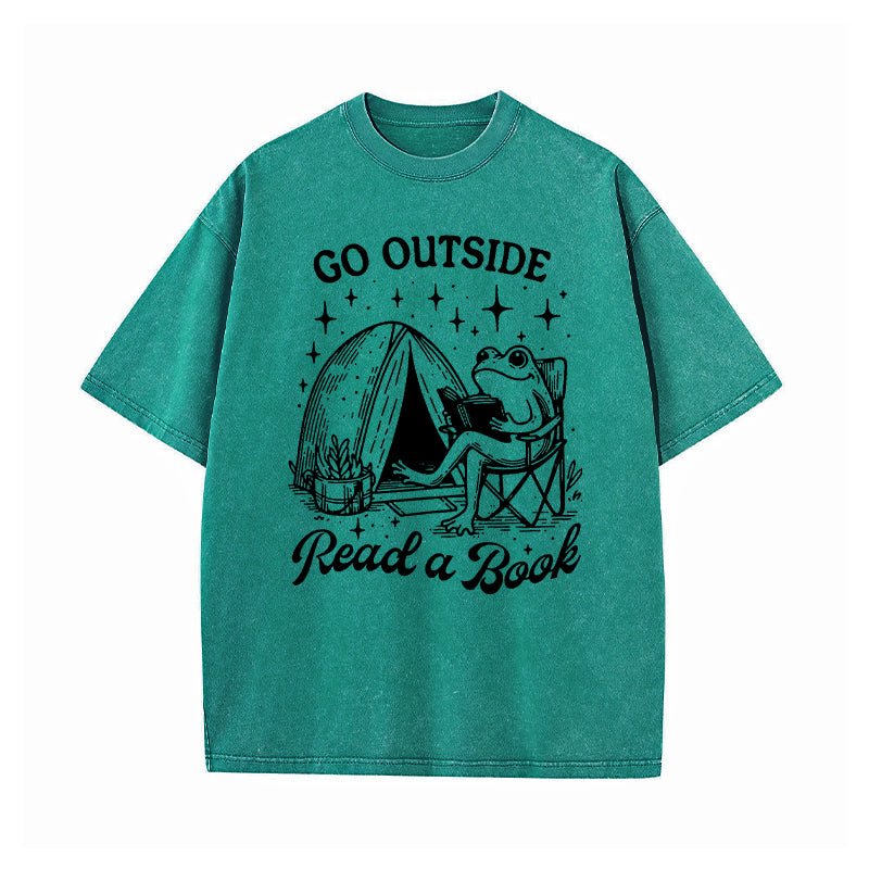 Go Outside Read A Book Washed T-Shirt
