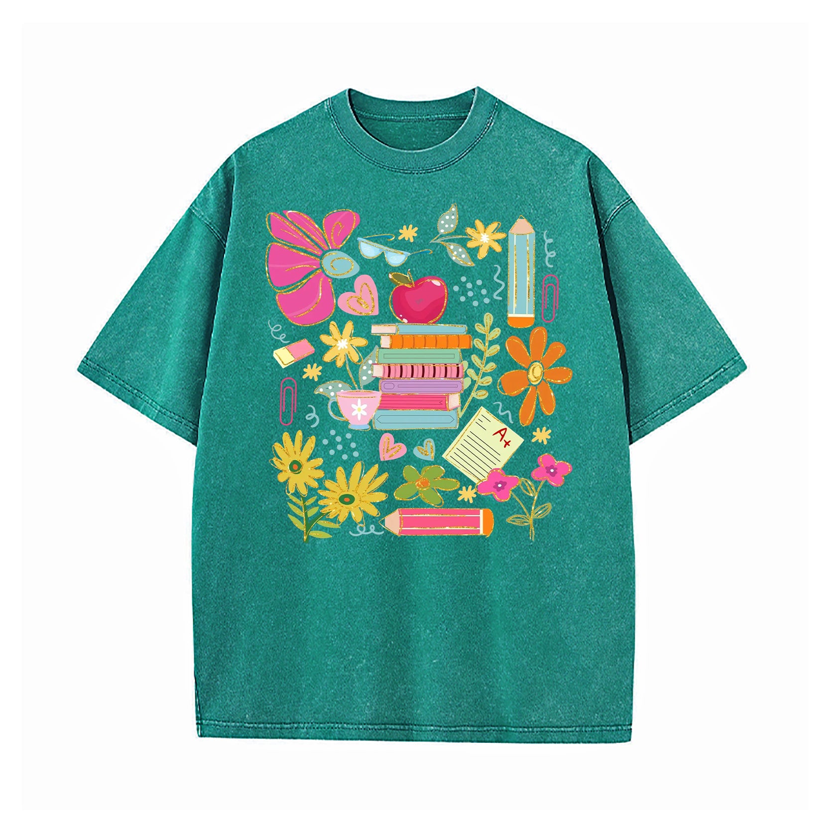 Teacher Book Lover Botanical Washed T-Shirt