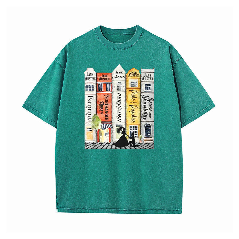 Jane Austen Books Street Romance Reader Washed T-Shirt