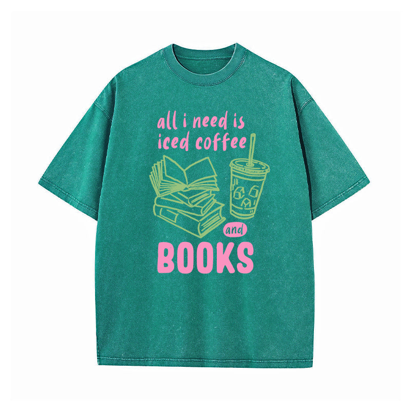 Iced Coffee and Books Washed T-Shirt