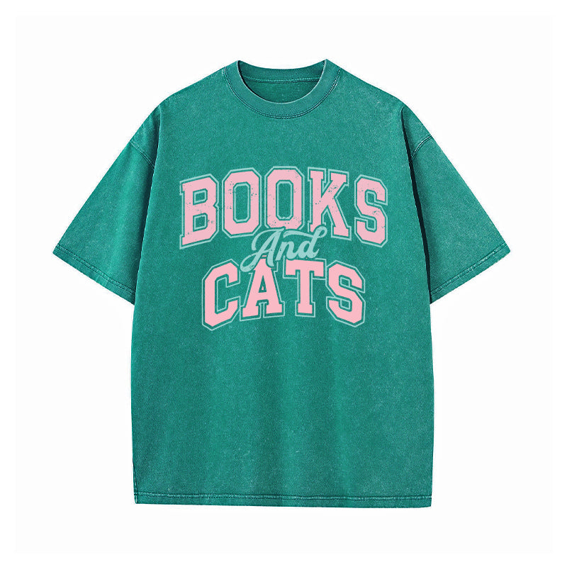 Books And Cats Washed T-Shirt
