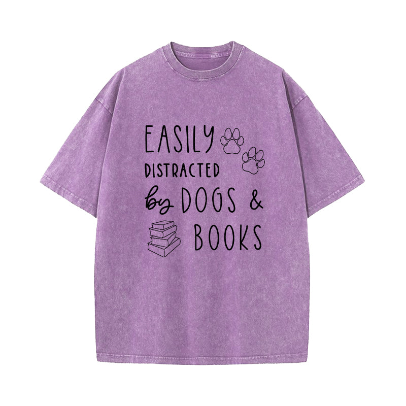 Dogs And Books Washed T-Shirt