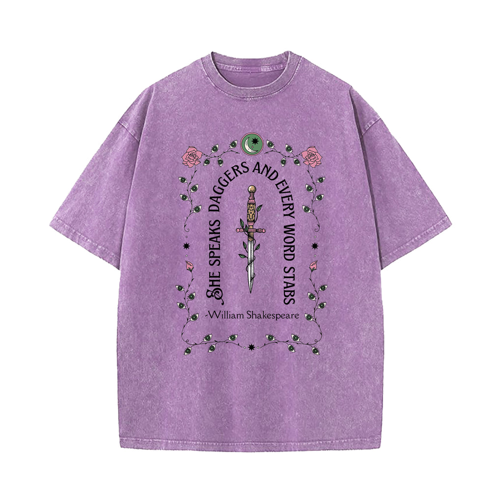 She Speaks Daggers Shakespeare Quote Washed T-Shirt