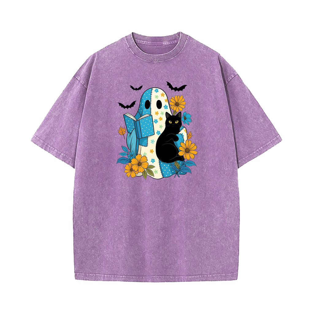 Blue Denim Patchwork Ghost Washed T-Shirt