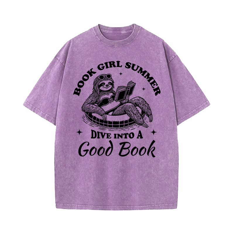Book Girl Summer Dive Into A Good Book Washed T-Shirt