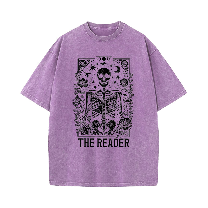 The Reader Tarot Card Skeleton Reading Washed T-Shirt