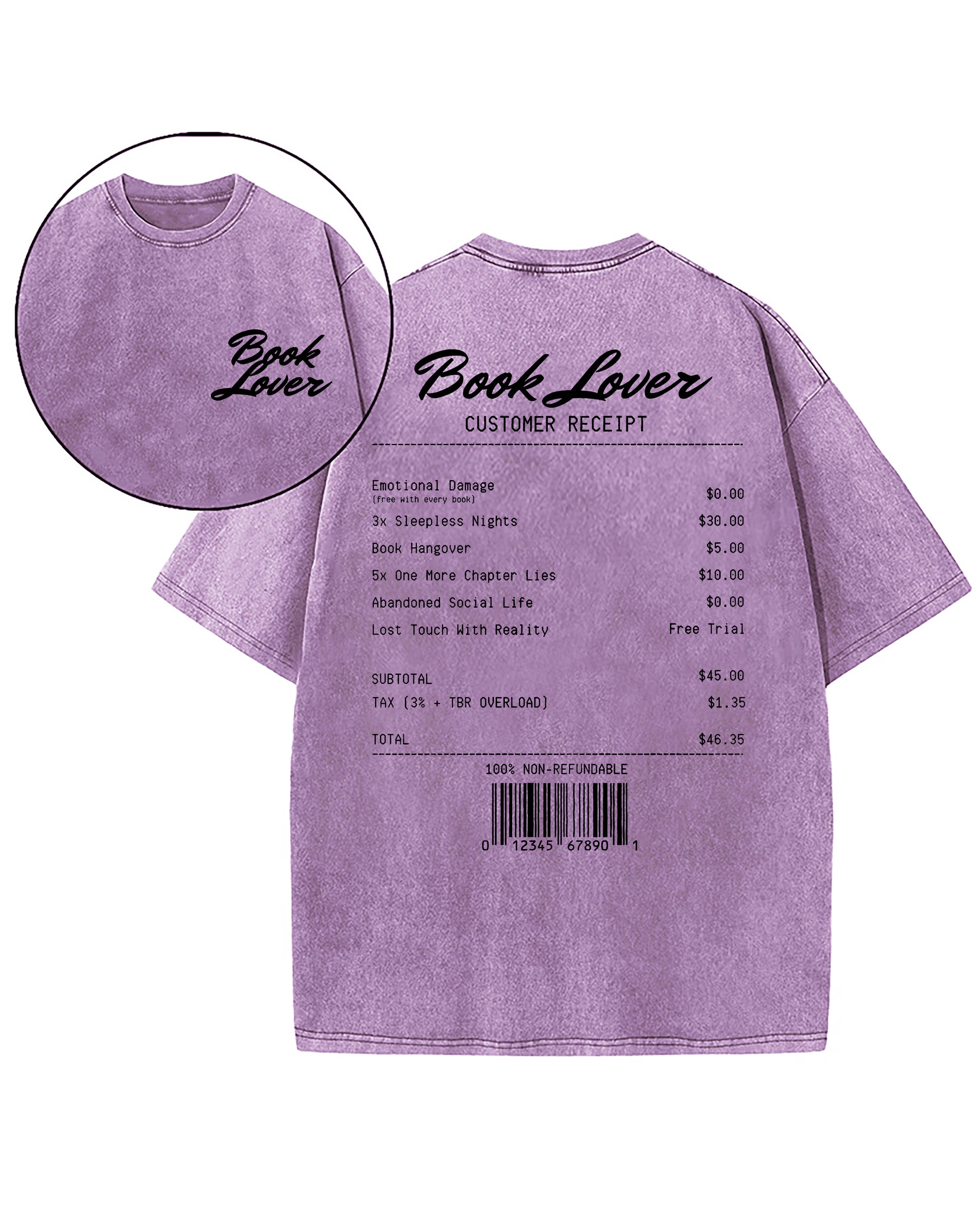 Book Lover Customer Receipt Washed T-Shirt