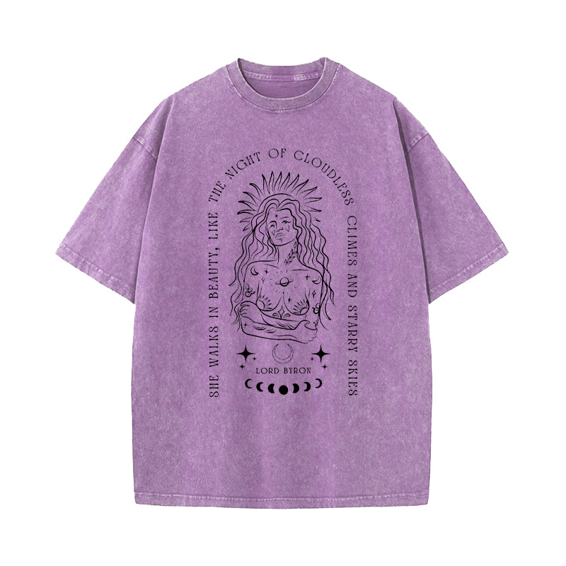 She Walks In Beauty Lord Byron Aphrodite Goddess Washed T-Shirt