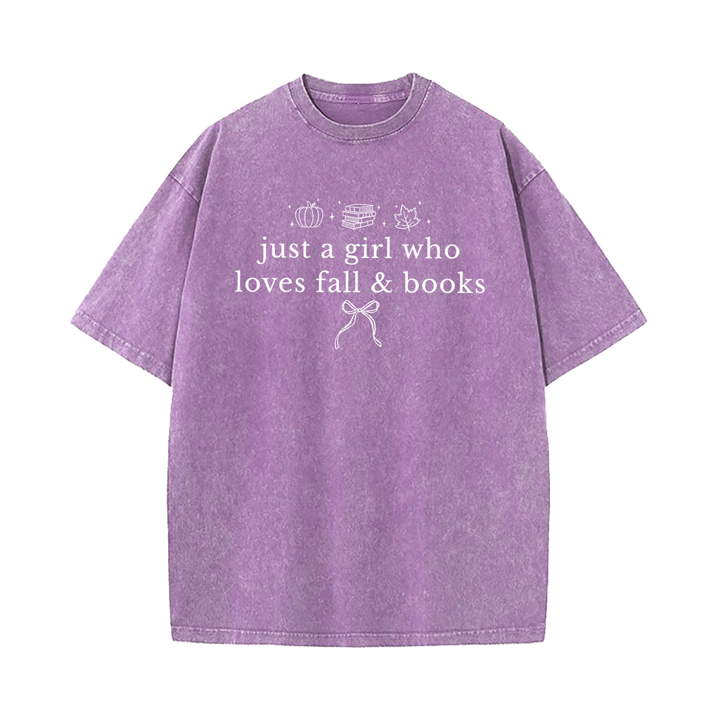 Just A Girl Who Loves Fall And Books Washed T-Shirt