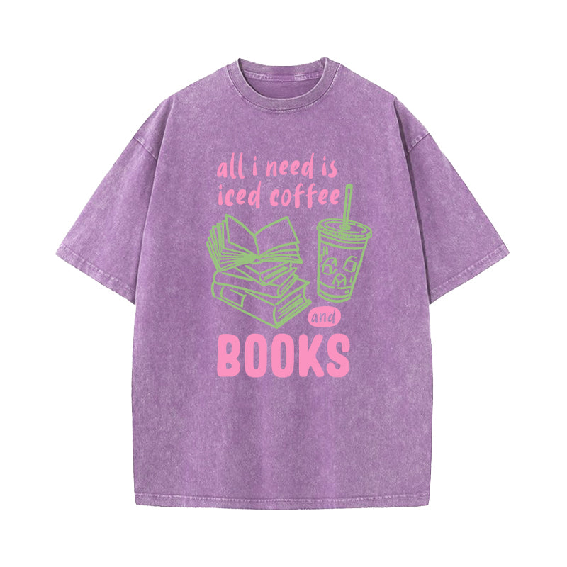 Iced Coffee and Books Washed T-Shirt
