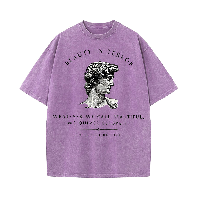 The Secret History Beauty Is Terror Quote Washed T-Shirt