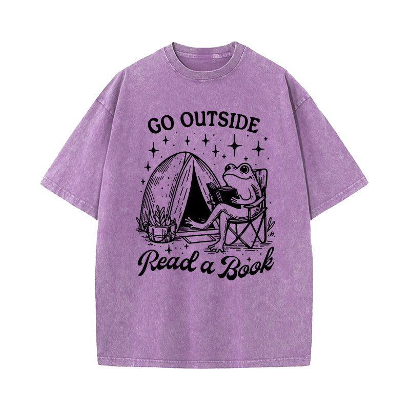 Go Outside Read A Book Washed T-Shirt