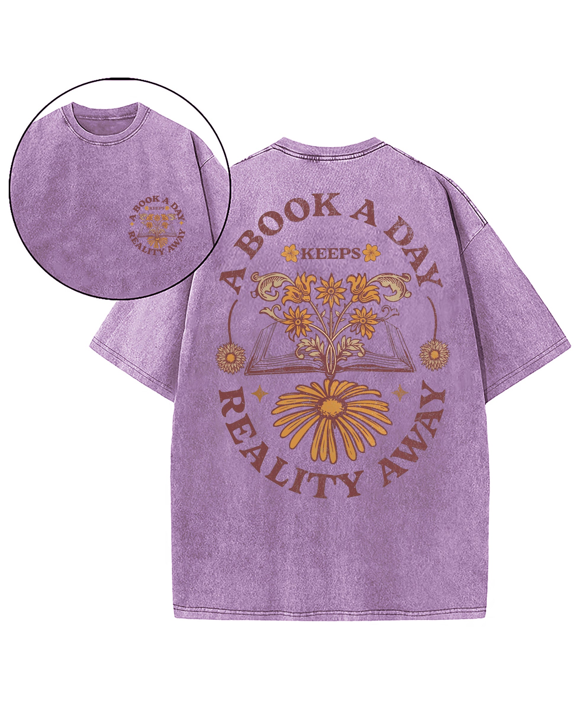 A Book A Day Keeps Reality Away Washed T-Shirt