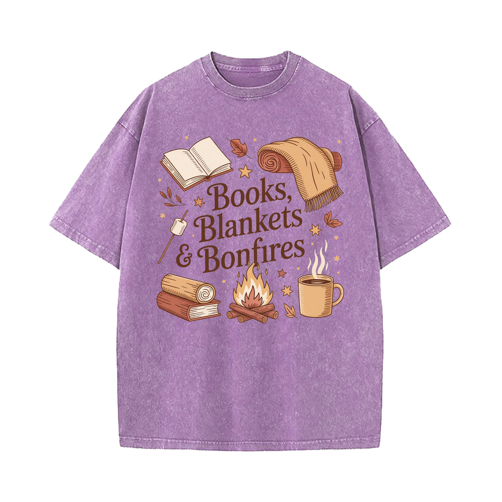 Books Blankets and Bonfires Washed T-Shirt