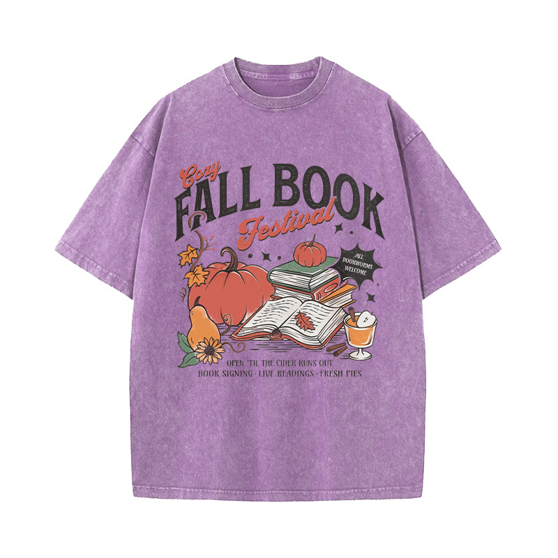 Cozy Fall Book Festival Washed T-Shirt