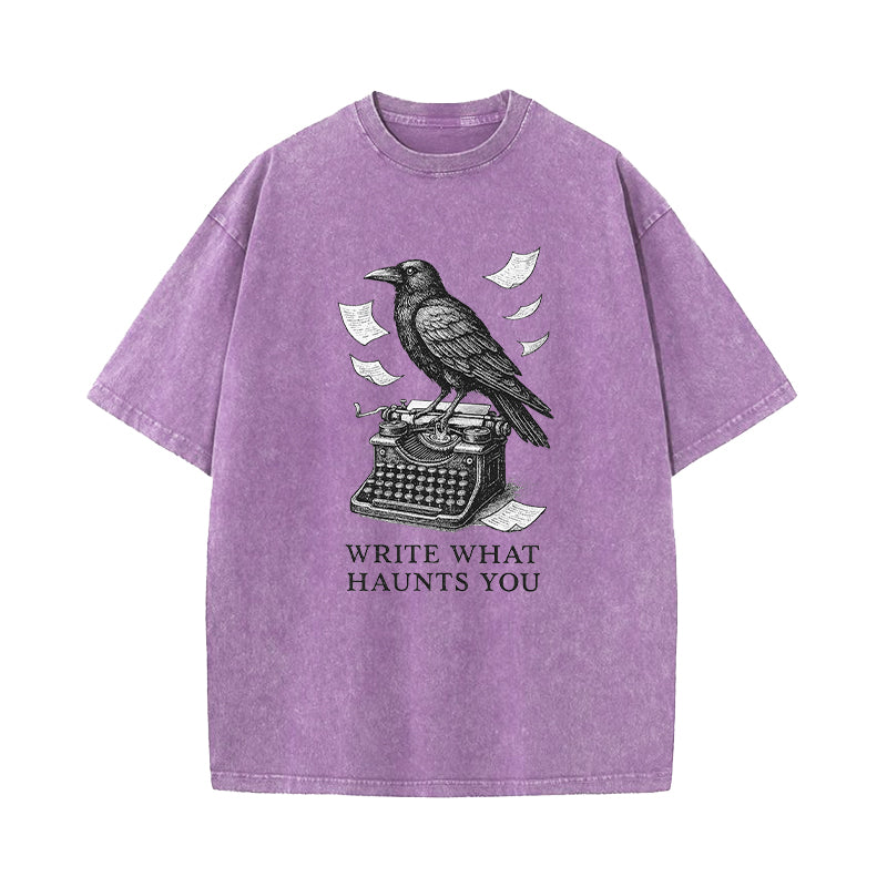 Write What Haunts You Raven Typewriter Washed T-Shirt