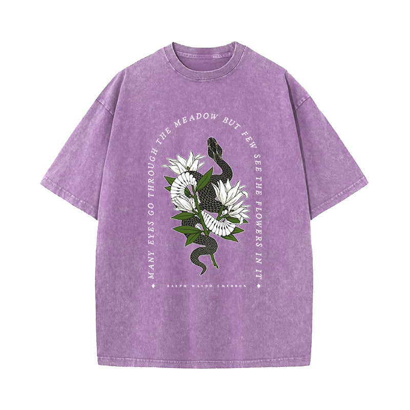 Ralph Waldo Emerson Quote But Few See The Flowers In It Washed T-Shirt