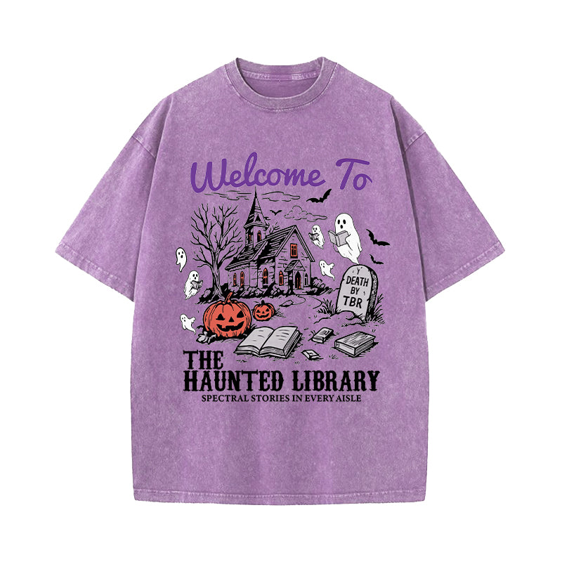 Welcome To The Haunted Library Washed T-Shirt
