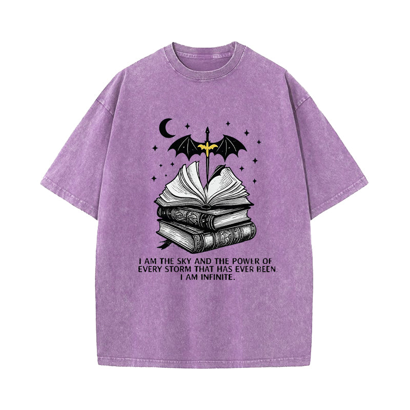 Sword and Dragon Wings I Am Infinite Washed T-Shirt