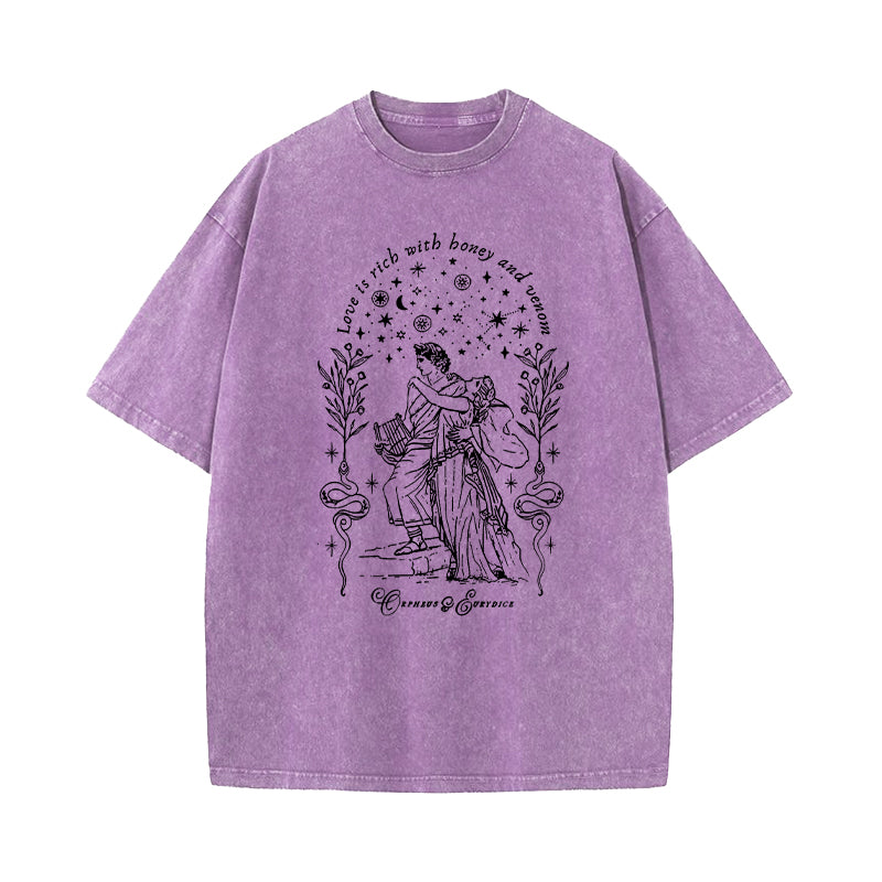 Love Is Rich With Honey And Venom Orpheus Eurydice Greek Mythology Washed T-Shirt