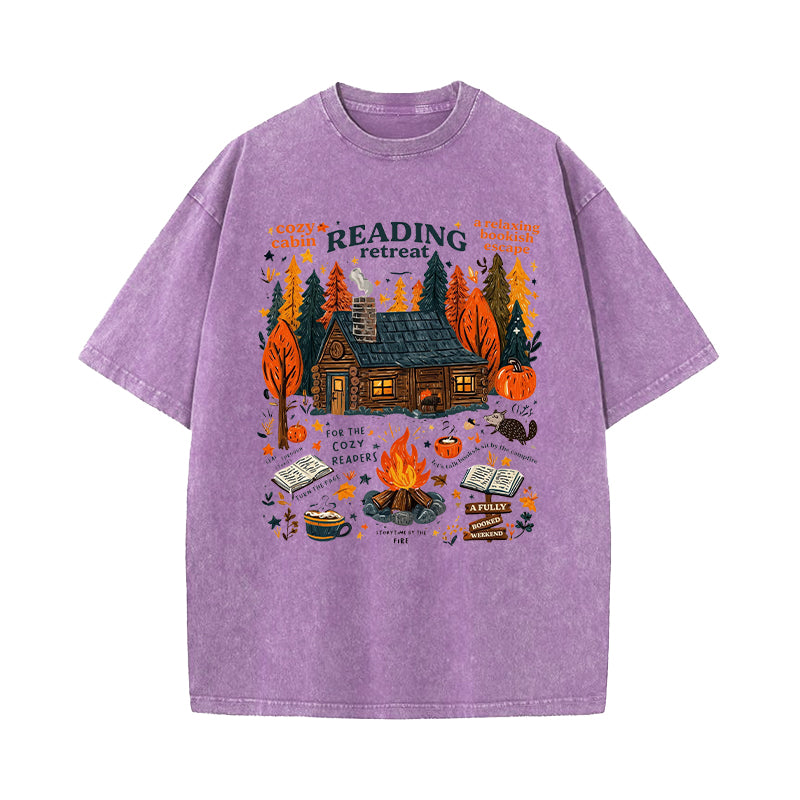 Cozy Cabin Reading Retreat Washed T-Shirt