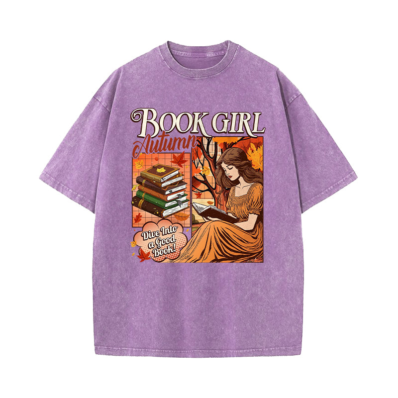 Book Girl Autumn Washed T-Shirt