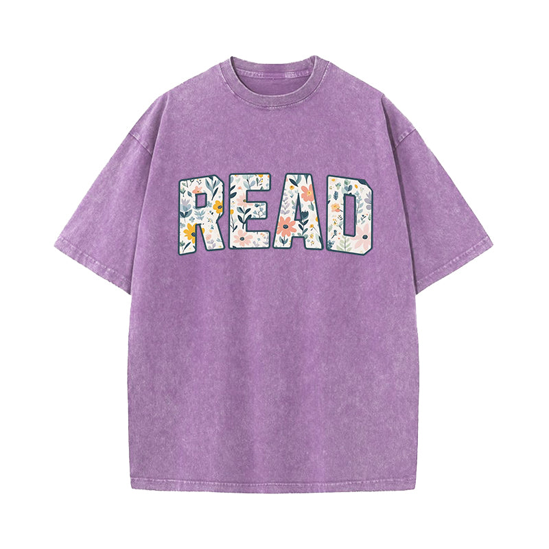 Book Lover Floral Read Washed T-Shirt