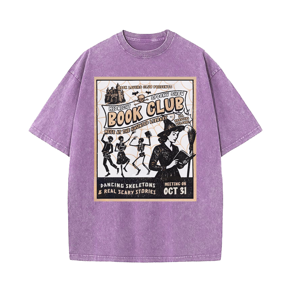 Midnight Halloween Book Club Washed T-Shirt
