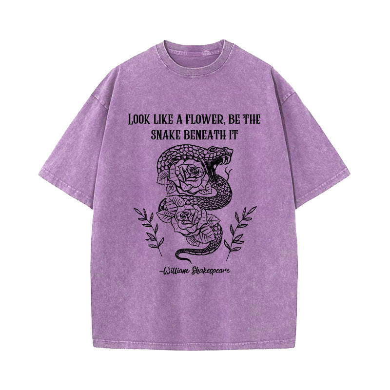 Shakespeare Poet Snake Roses Washed T-Shirt