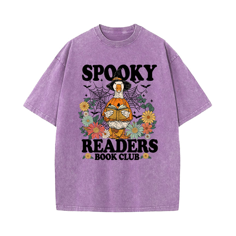 Spooky Readers Book Club Halloween Goose Washed T-Shirt