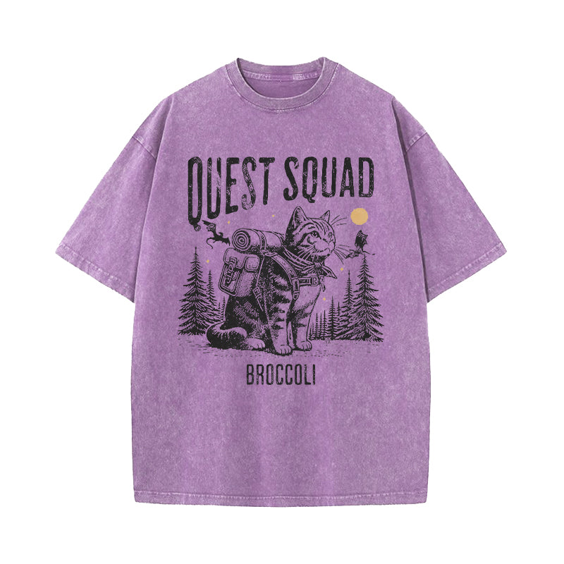 Quest Squad Onyx Storm Broccoli Cat Washed T-Shirt