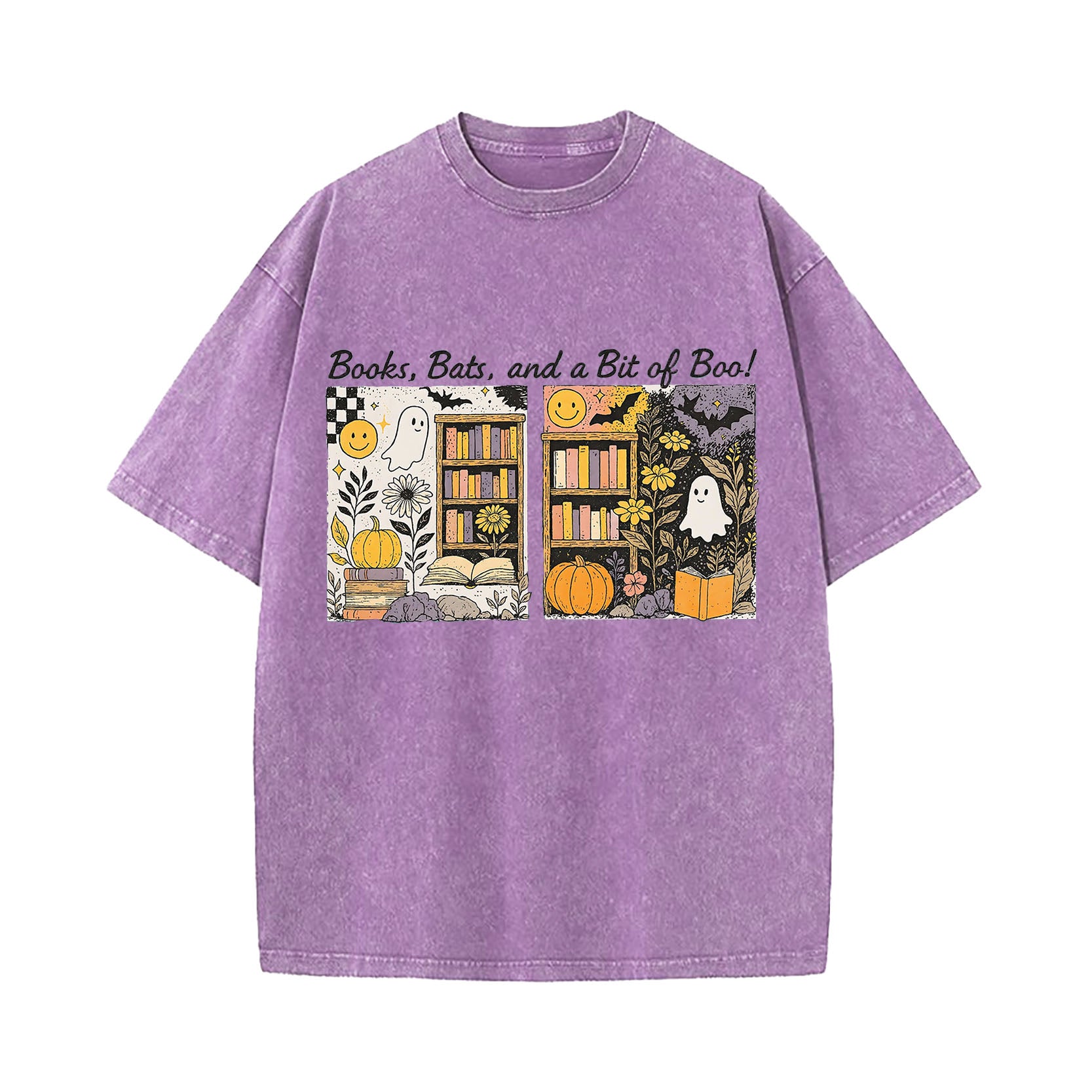 Halloween Books Bats Boo Washed T-Shirt