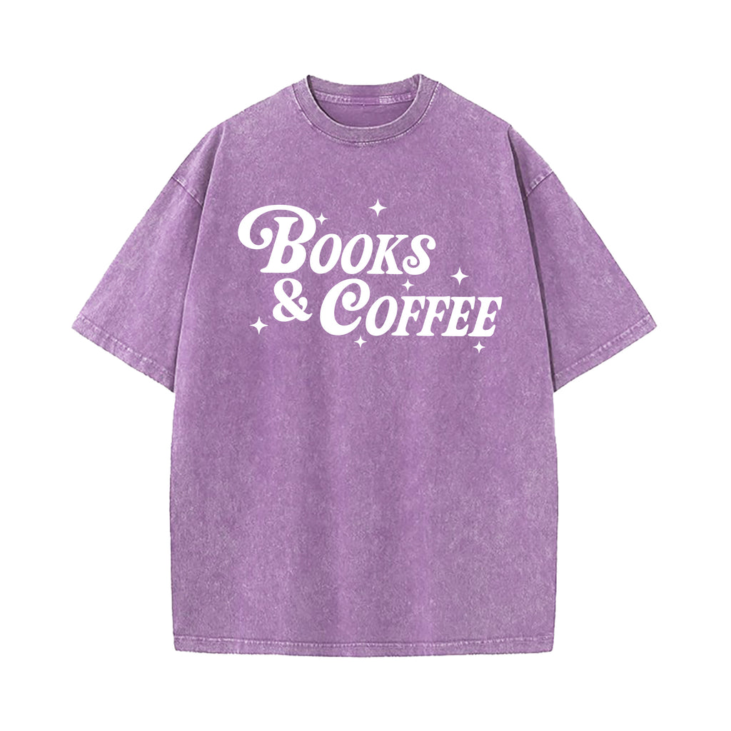 Books And Coffee Washed T-Shirt