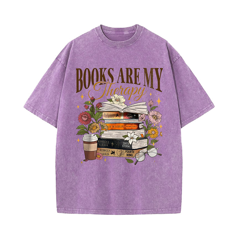 Books Are My Therapy Fantasy Book Lover Washed T-Shirt
