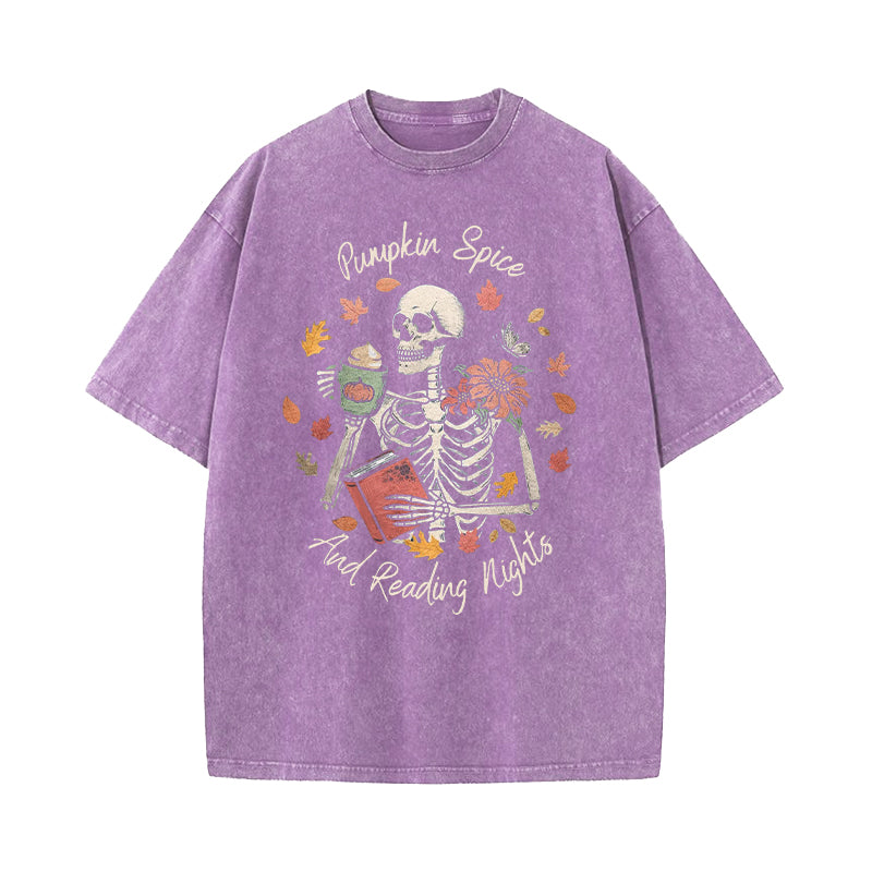 Pumpkin Spice And Reading Nights Washed T-Shirt