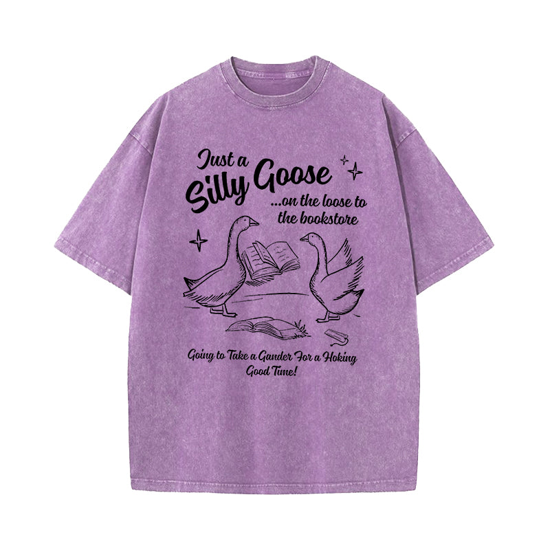 Silly Goose On The Loose To The Bookstore Washed T-Shirt