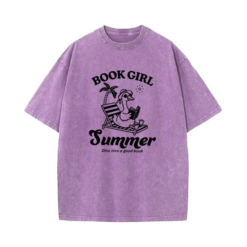 Book Girl Summer Dive Into A Good Book Washed T-Shirt