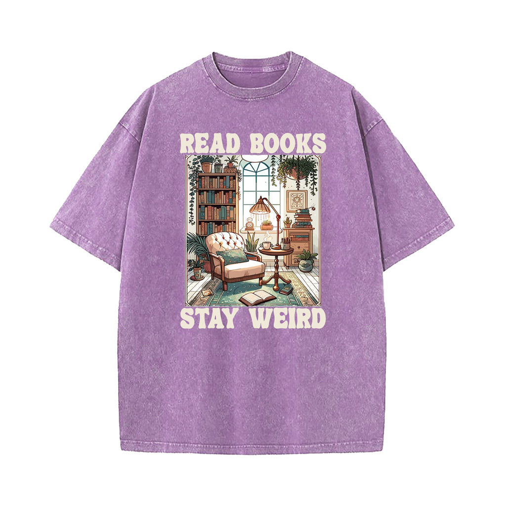 Read Books Stay Weird Book Lover Washed T-Shirt