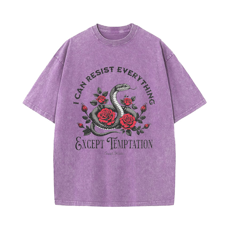 I Can Resist Everything Except Temptation Oscar Wilde Quote Washed T-Shirt