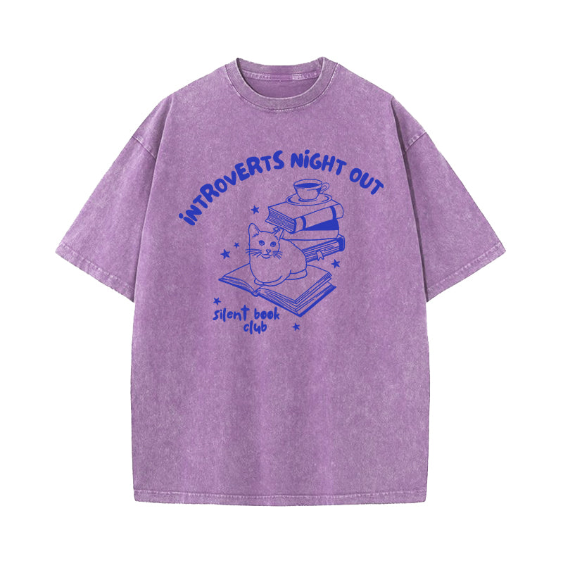 Introverts Night Out Silent Book Club Washed T-Shirt