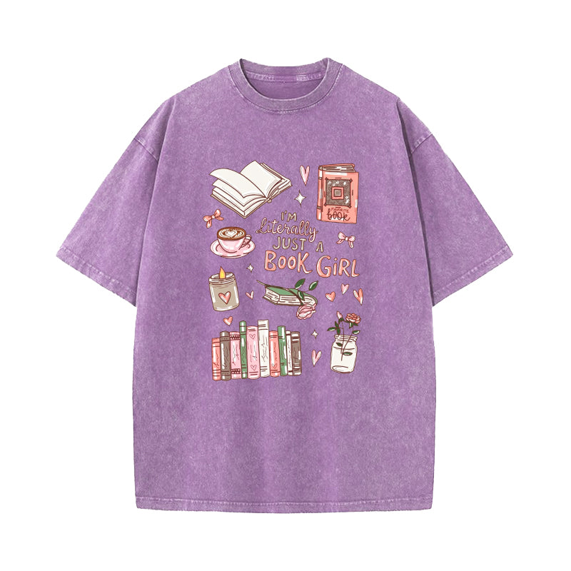 Just A Book Girl Washed T-Shirt